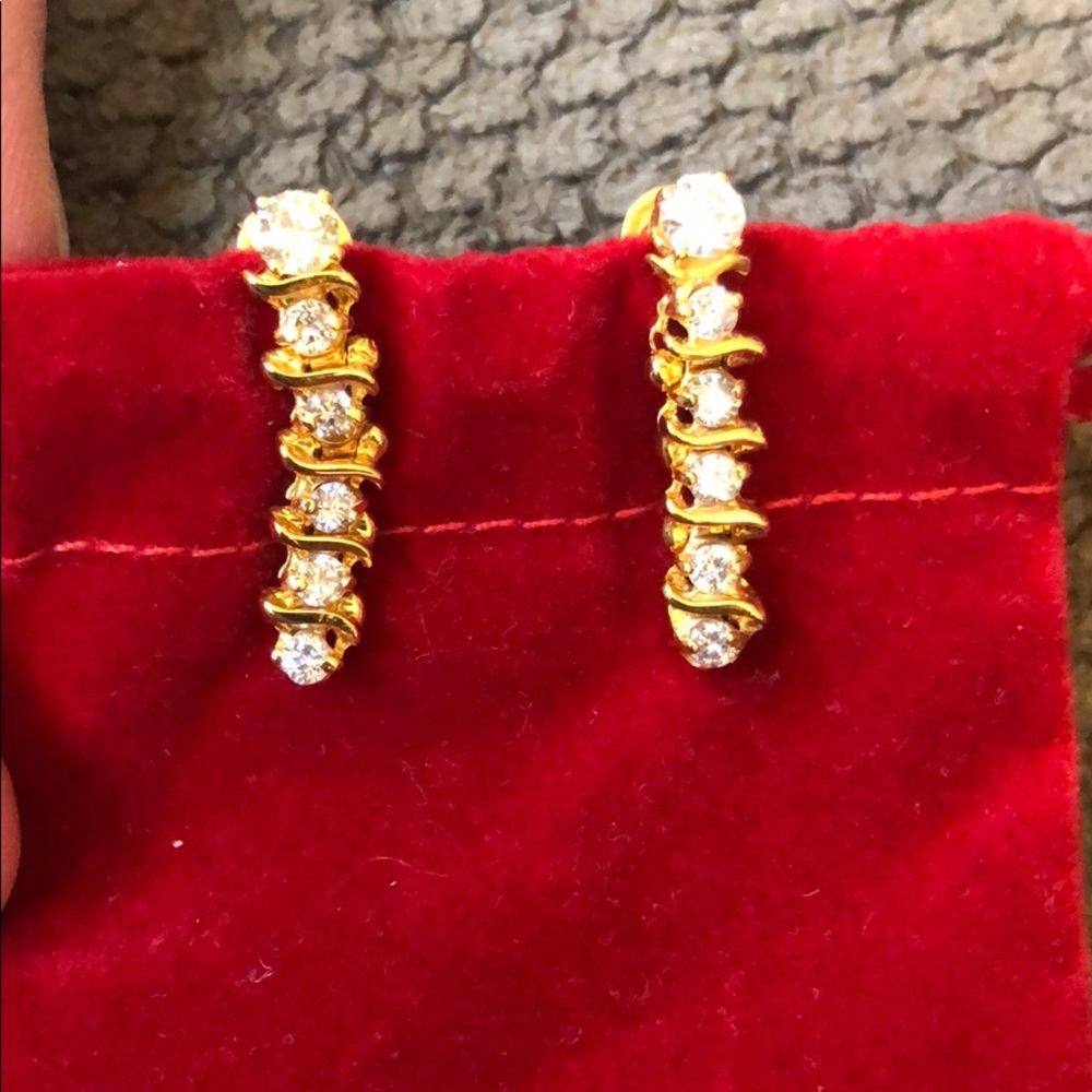 Authentic diamond 14k yellow gold drop earrings